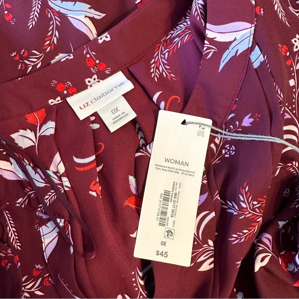 Liz Claiborne Plus Womens Split Crew Neck Short Sleeve Blouse Cherry Palms 0X - Picture 9 of 11